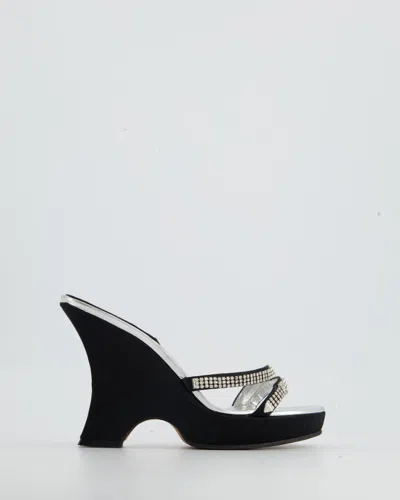 Shop Dior Vintage Silver And Diamante Cd Mules In Black