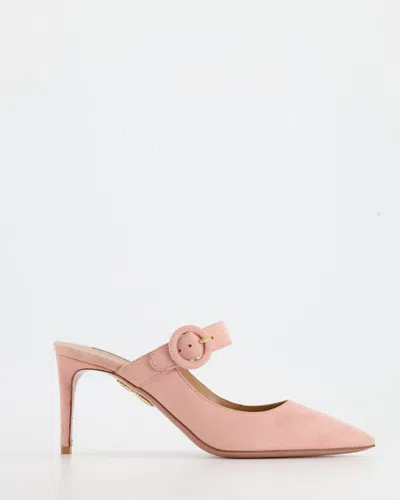 Shop Aquazzura Light Suede Mules With Buckle Strap In Pink