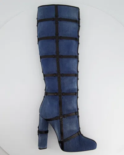 Shop Tom Ford Denim Over-the-knee Boots With Leather Trim Detail In Blue