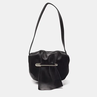 Shop Moschino Leather Pin Flap Shoulder Bag In Black
