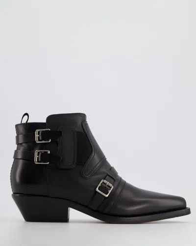 Shop Dior Leather Ankle Boot With Silver Buckle In Black