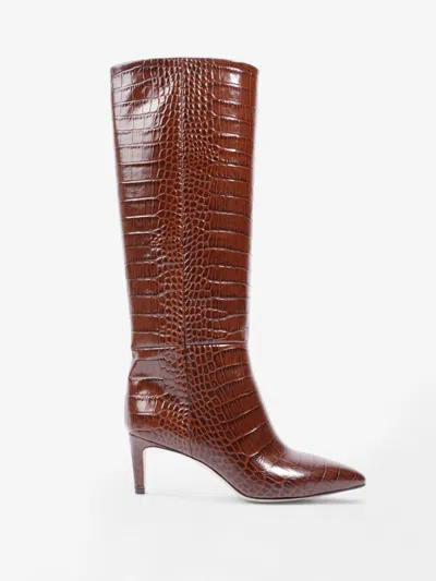 Shop Paris Texas Stiletto Tall Boots 75mm Croc Embossed Leather In Brown
