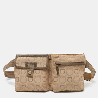 Shop Ferragamo Signature Canvas And Leather Fanny Pack Belt Bag In Beige