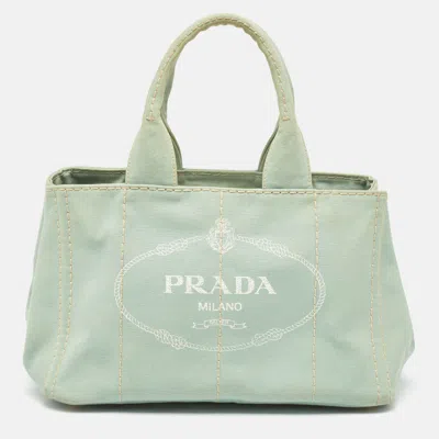 Shop Prada Aqua Marine Canvas Logo Print Shopper Tote In Green