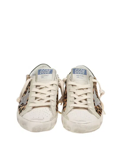 Shop Golden Goose Leather And Glitter Sneakers In Beige/brown