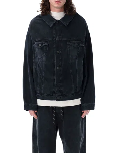 Shop Balenciaga Off-shoulder Denim Jacket In Black