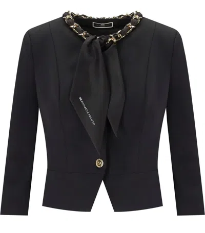 Shop Elisabetta Franchi Black Jacket With Chain Foulard Scarf