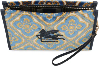 Shop Etro Jacquard Fabric Clutch In Blue