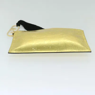 Shop Fendi Ff Gold Leather Clutch Bag ()