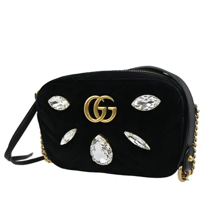 Shop Gucci Marmont Black Suede Shoulder Bag ()