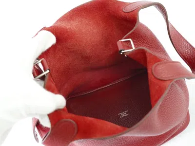 Shop Hermes Hermès Picotin Lock Red Leather Tote Bag ()