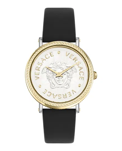 Shop Versace V-dollar Leather Watch In Multi