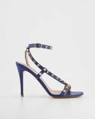 Shop Valentino Rockstud Ankle-strap Sandal Heels In Blue