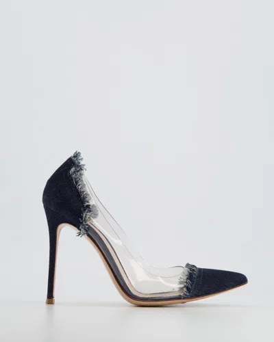 Shop Gianvito Rossi Denim And Pvc Pointed High Heel In Blue