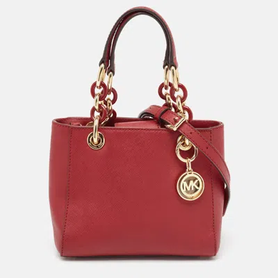 Shop Michael Michael Kors Leather Mini Cynthia Tote In Red