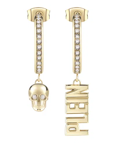 Shop Philipp Plein Lettering Crystal Hoop Earrings In Gold
