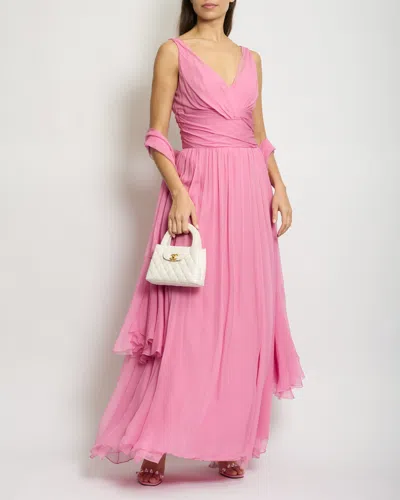 Shop Dior Silk Maxi Dress With Scarf In Pink
