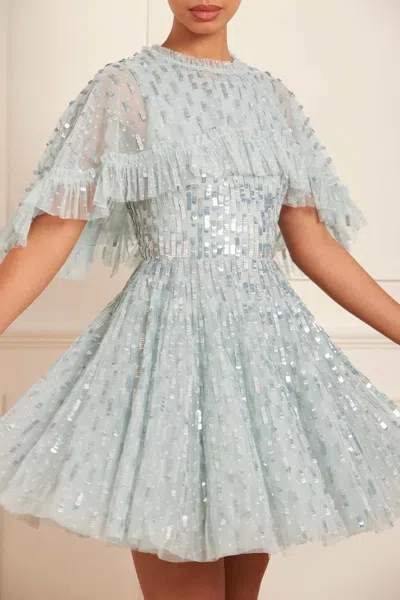 Needle & Thread Sequin-embellished Cape Mini Dress In Blue