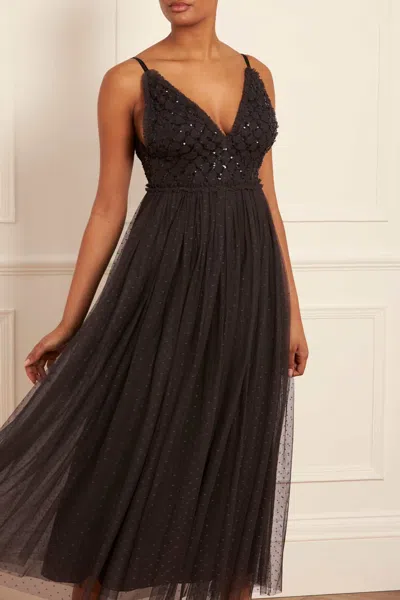 Needle & Thread Heart Lattice Bodice Cami Ankle Gown In Black