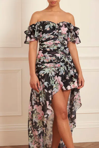 Needle & Thread Paradise Garden Susie Chiffon Dress In Black