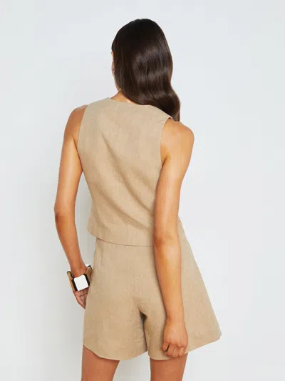Shop L Agence Drina Linen-cotton Vest In Sand/sahara Leopard