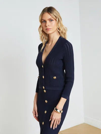 Shop L Agence Irvin Pointelle Knit Cardigan In Midnight/gold