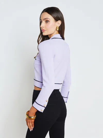 Shop L Agence Neo Cropped Cardigan In Pale Lilac/midnight