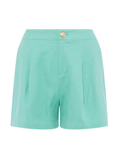 Shop L Agence Saige Linen-cotton Short In Seafoam