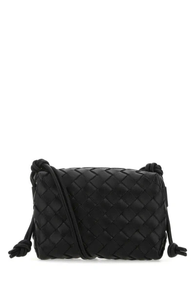 Shop Bottega Veneta Woman Black Leather Mini Loop Crossbody Bag