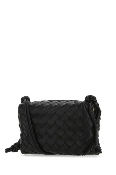 Shop Bottega Veneta Woman Black Leather Mini Loop Crossbody Bag