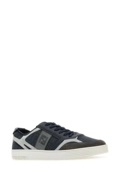 Shop Fendi Man Multicolor Fabric And Leather Step Sneakers