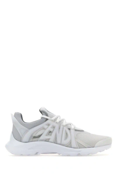 Shop Fendi Man White Mesh And Rubber Tag Sneakers