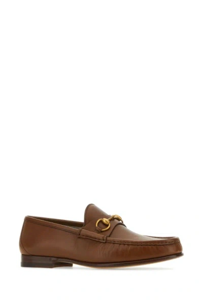 Shop Gucci Man Brown Leather Loafers