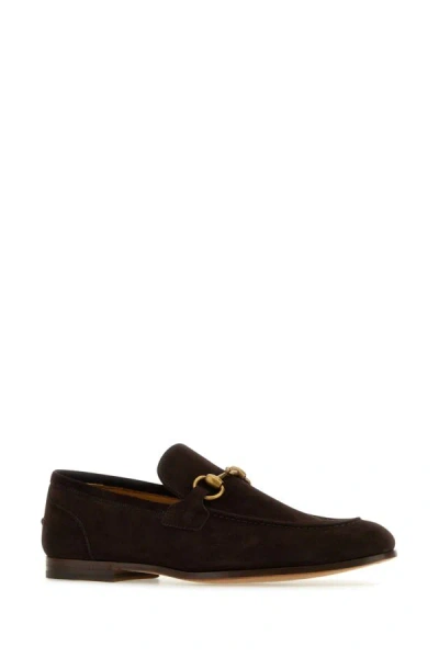 Shop Gucci Man Chocolate Suede Loafers In Brown