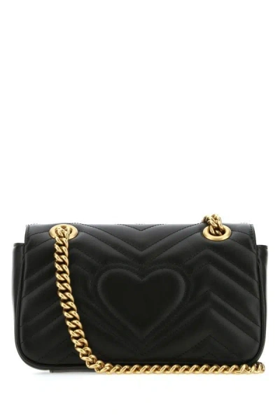 Shop Gucci Woman Black Leather Mini Gg Marmont Shoulder Bag