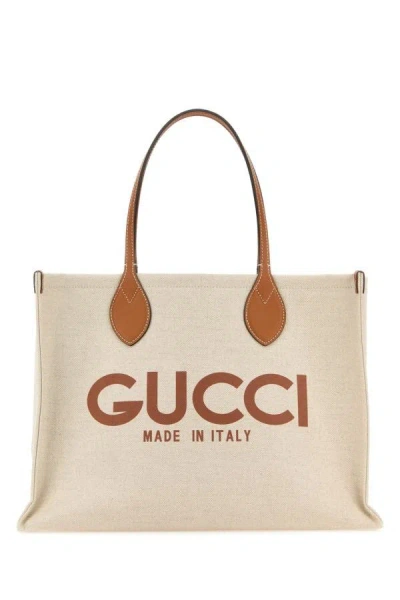Shop Gucci Woman Sand Canvas Shopping Bag In Brown