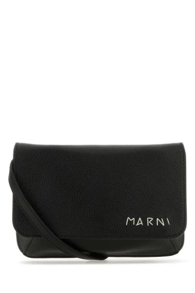 Shop Marni Man Black Leather Flap Trunk Crossbody Bag