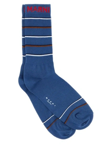 Shop Marni Man Blue Cotton Blend Socks