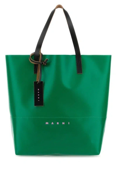Shop Marni Man Green Pvc Tribeca Shopping Bag