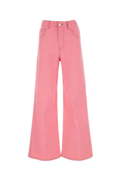 Shop Marni Woman Pink Stretch Denim Wide-leg Jeans