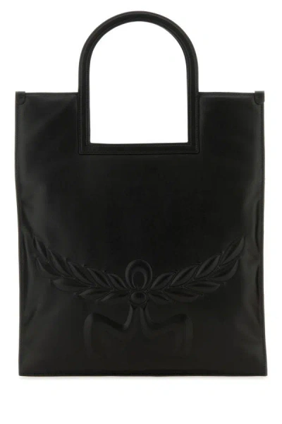 Mcm Nappa Leather Shopping Bag With Laurel Motif In Black