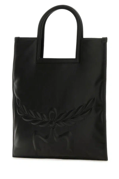 Mcm Nappa Leather Shopping Bag With Laurel Motif In Black