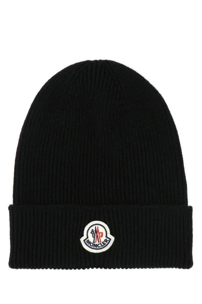 Shop Moncler Man Black Wool Beanie Hat