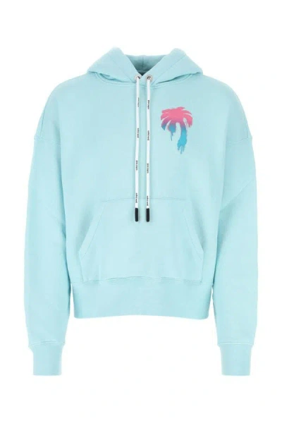 Shop Palm Angels Man Light Blue Cotton Sweatshirt