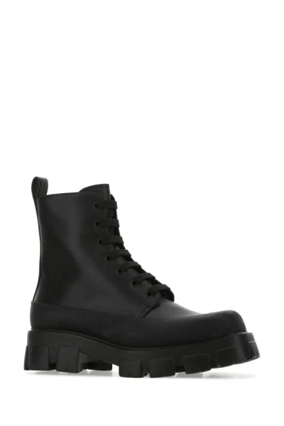 Shop Prada Man Black Leather Ankle Boots