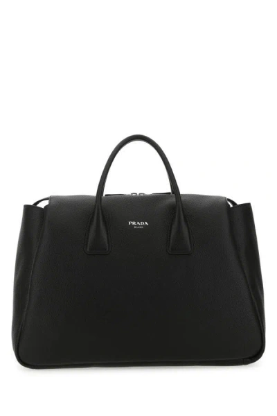 Shop Prada Man Black Leather Travel Bag