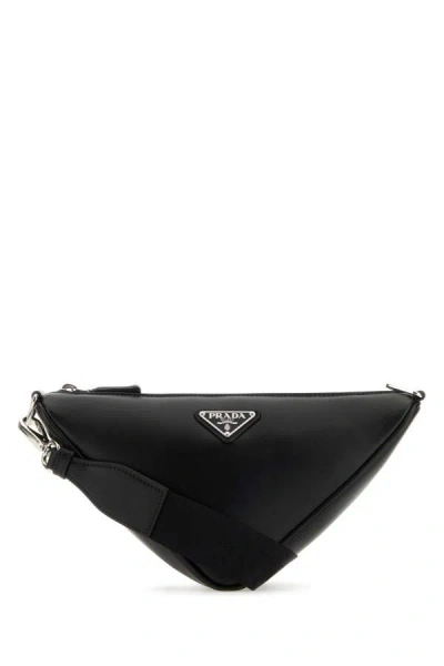 Shop Prada Man Black Leather Triangle Crossbody Bag