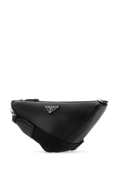 Shop Prada Man Black Leather Triangle Crossbody Bag