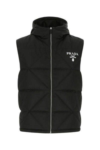 Shop Prada Man Black Re-nylon Sleeveless Down Jacket
