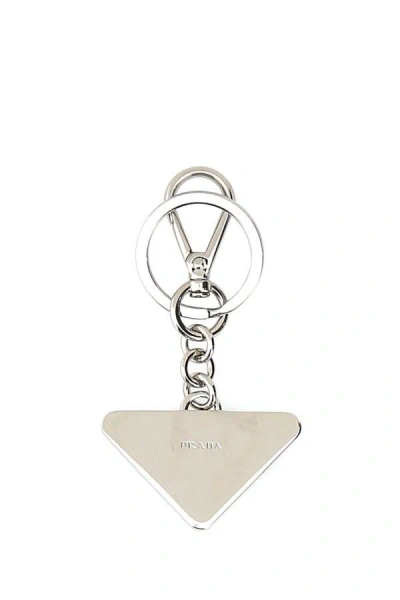 Prada Two-tone Leather And Metal Keychain In Multicolor